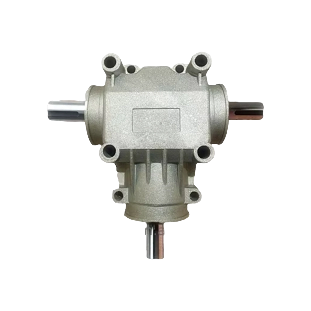 BA802 Series 3-Way Aluminum Housing Right Angle Gearbox with Dual Output Splined Shafts