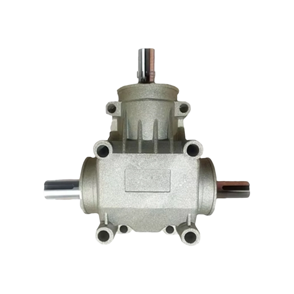 BA802 Series 3-Way Aluminum Housing Right Angle Gearbox with Dual Output Splined Shafts