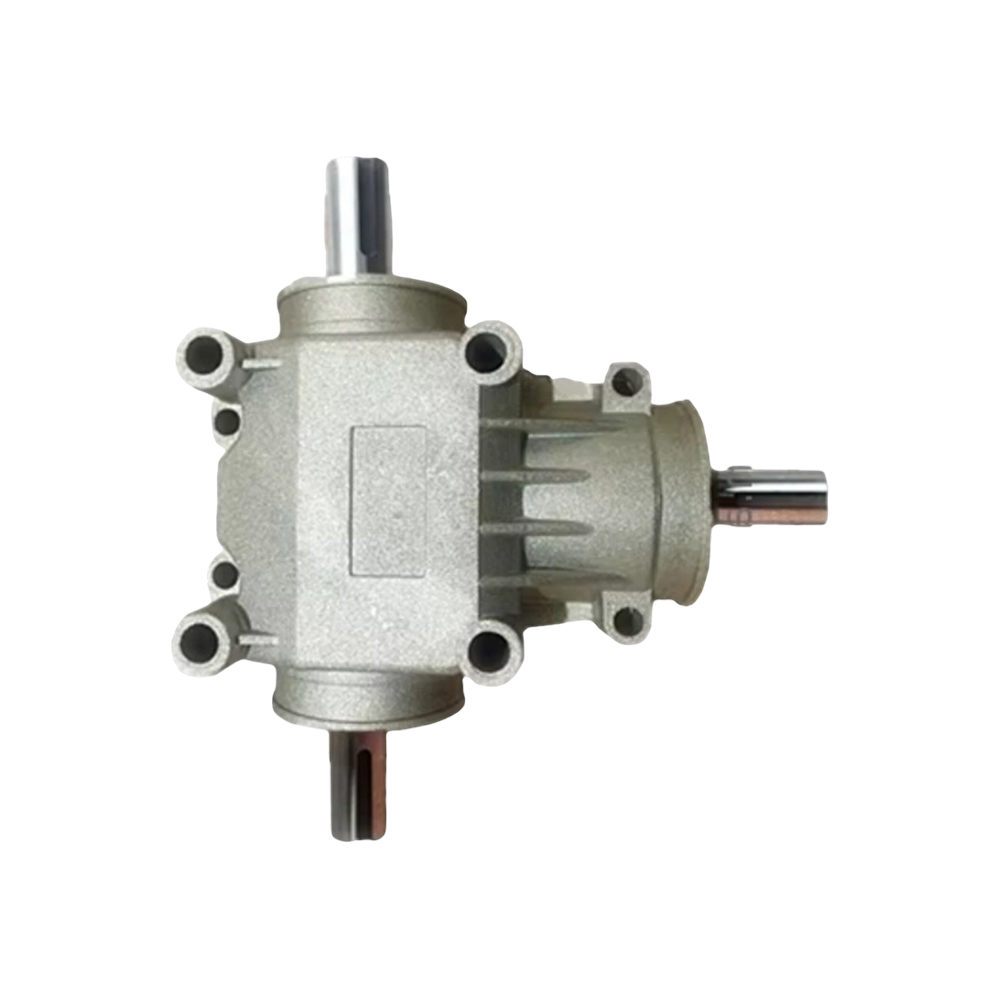 BA802 Series 3-Way Aluminum Housing Right Angle Gearbox with Dual Output Splined Shafts