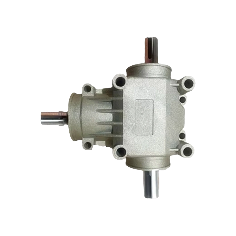 BA802 Series 3-Way Aluminum Housing Right Angle Gearbox with Dual Output Splined Shafts