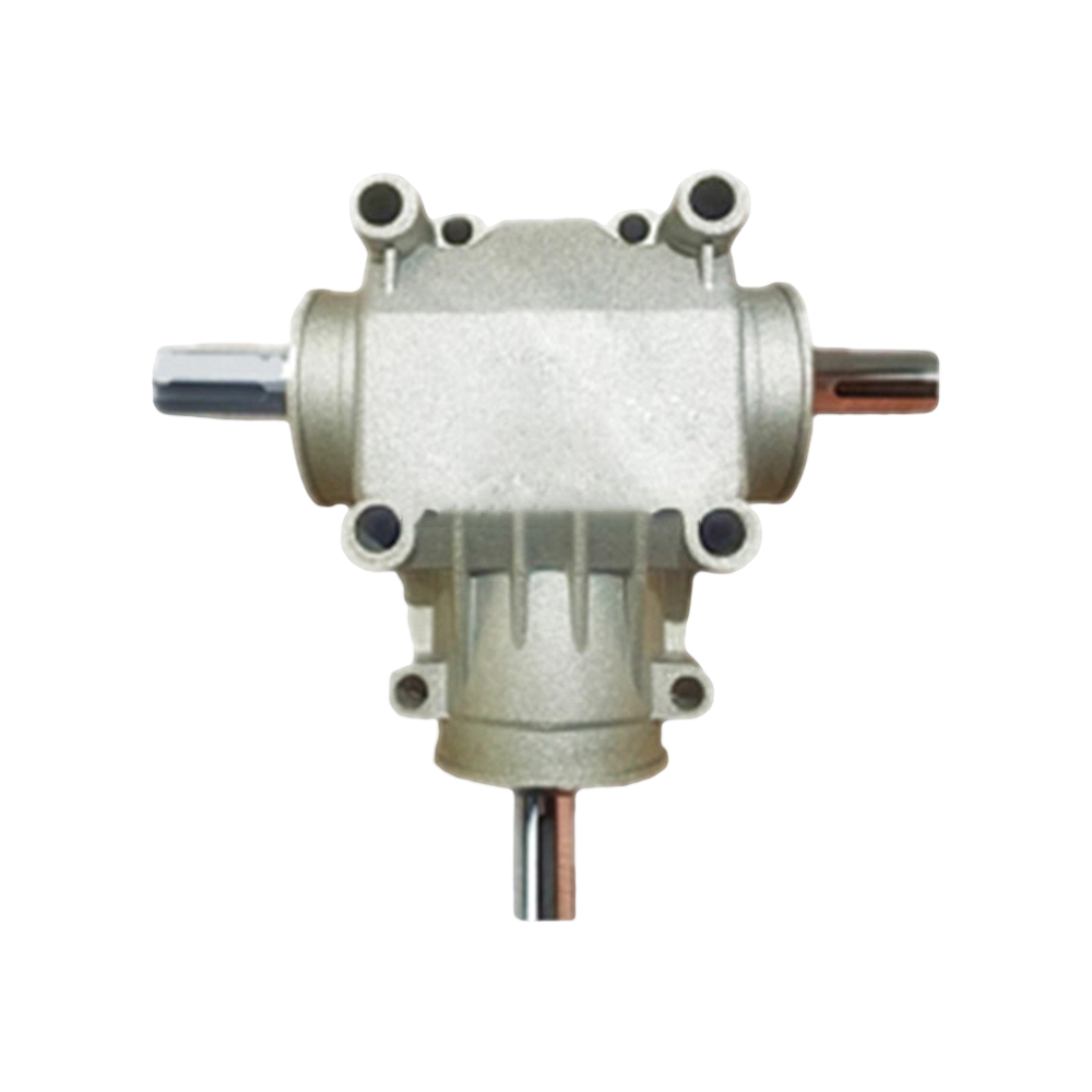 BA802 Series 3-Way Aluminum Housing Right Angle Gearbox with Dual Output Splined Shafts